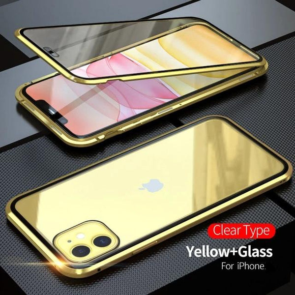 Magnetic Metal Glass Case For iPhone