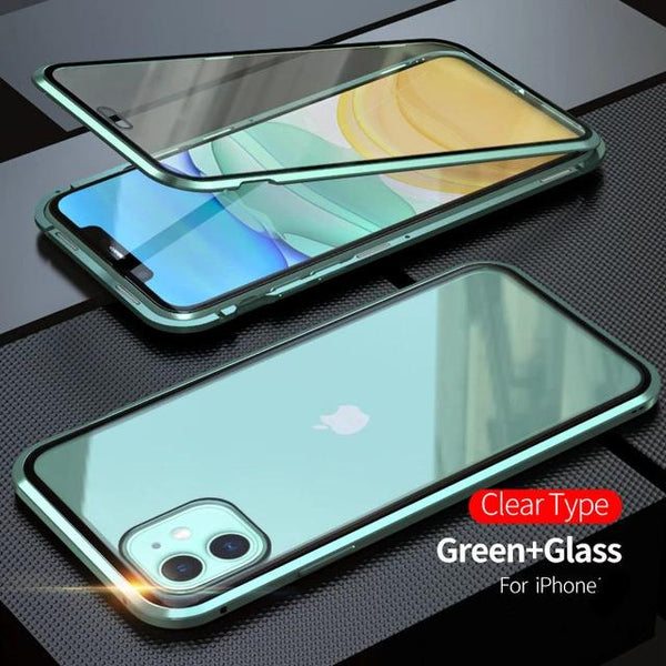 Magnetic Metal Glass Case For iPhone